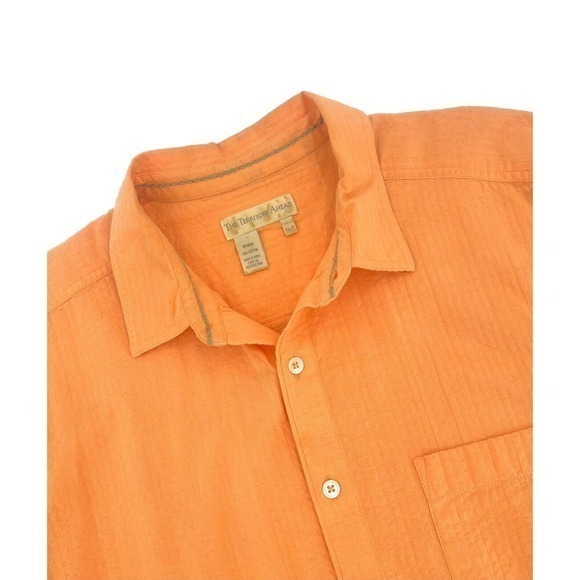 The Territory Ahead Men's Size XLT Seersucker Orange Short Sleeve Button Shirt - Picture 4 of 10
